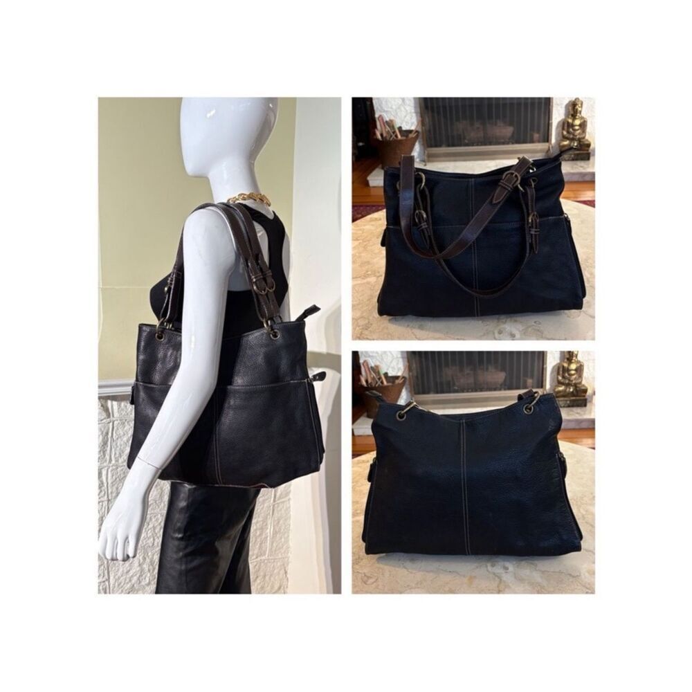 Classic Black & Brown Leather Hobo Shoulder Bag